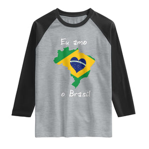 Eu Amo O Brasil Flag Map Raglan Shirt I Love Brazil Patriotic Heart Brazilian Pride