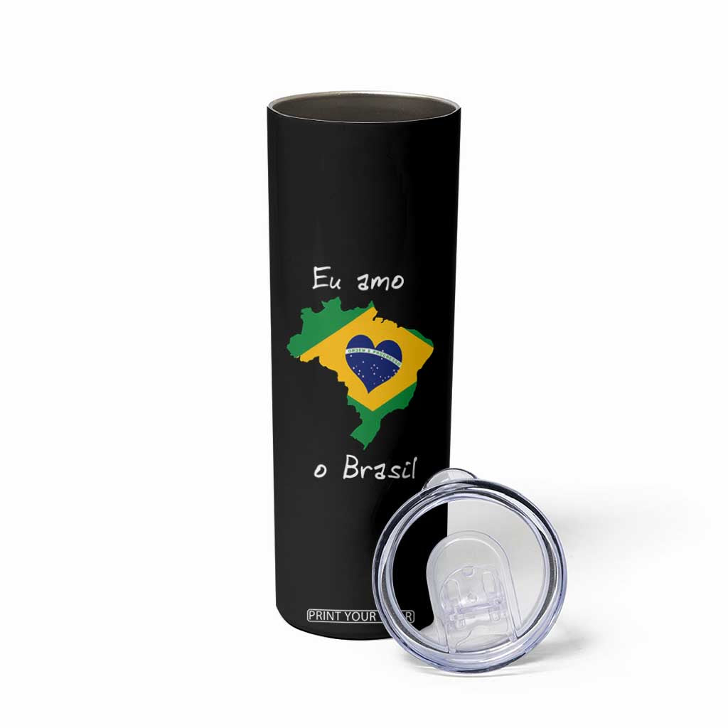 Eu Amo O Brasil Flag Map Skinny Tumbler I Love Brazil Patriotic Heart Brazilian Pride