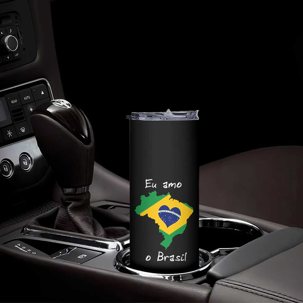 Eu Amo O Brasil Flag Map Skinny Tumbler I Love Brazil Patriotic Heart Brazilian Pride