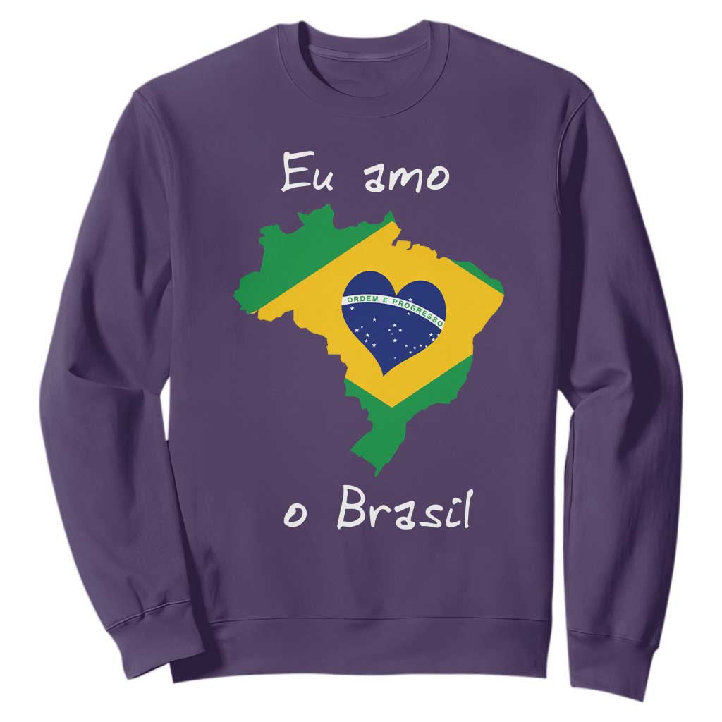 Eu Amo O Brasil Flag Map Sweatshirt I Love Brazil Patriotic Heart Brazilian Pride