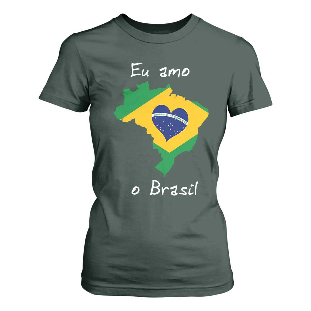 Eu Amo O Brasil Flag Map T Shirt For Women I Love Brazil Patriotic Heart Brazilian Pride