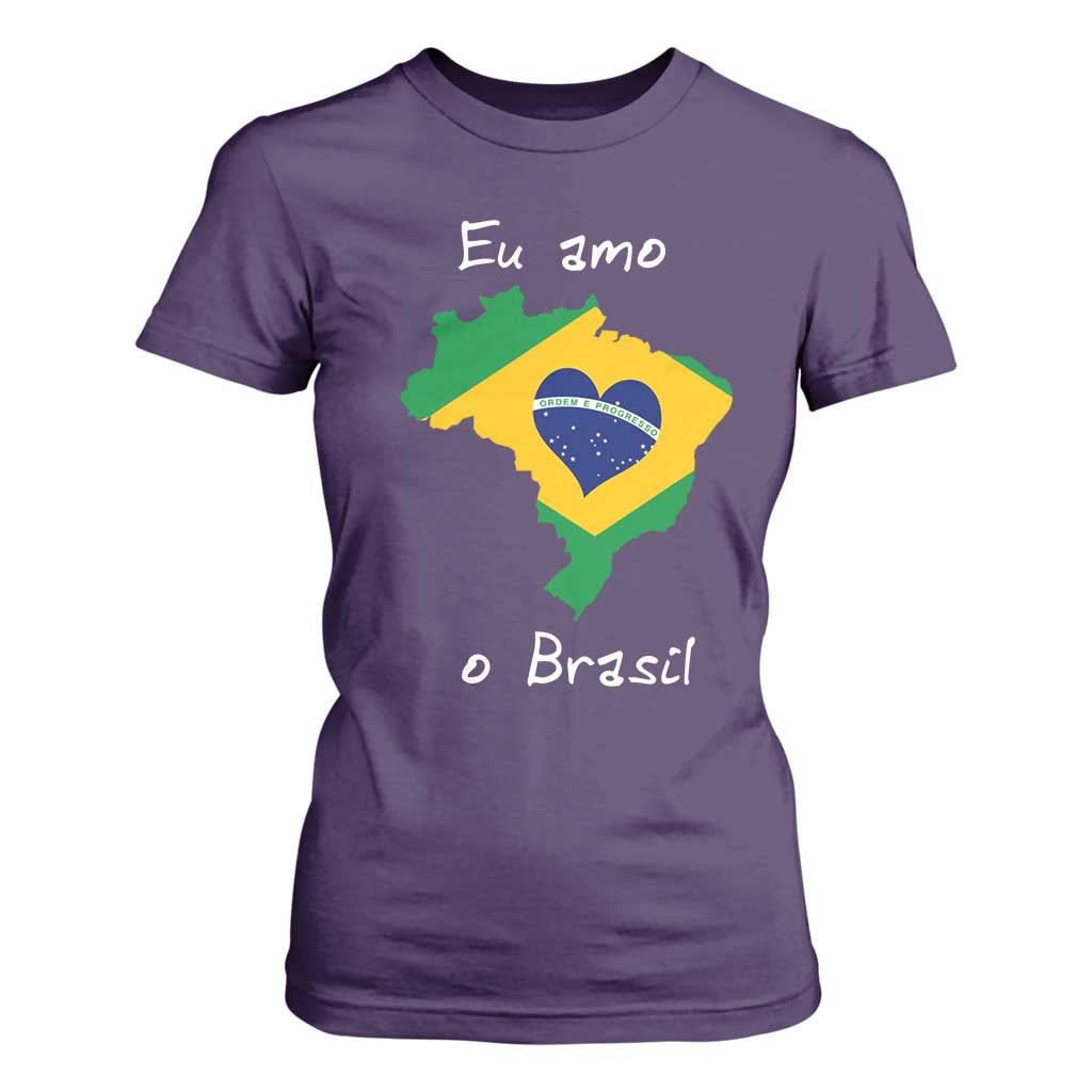 Eu Amo O Brasil Flag Map T Shirt For Women I Love Brazil Patriotic Heart Brazilian Pride