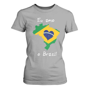 Eu Amo O Brasil Flag Map T Shirt For Women I Love Brazil Patriotic Heart Brazilian Pride
