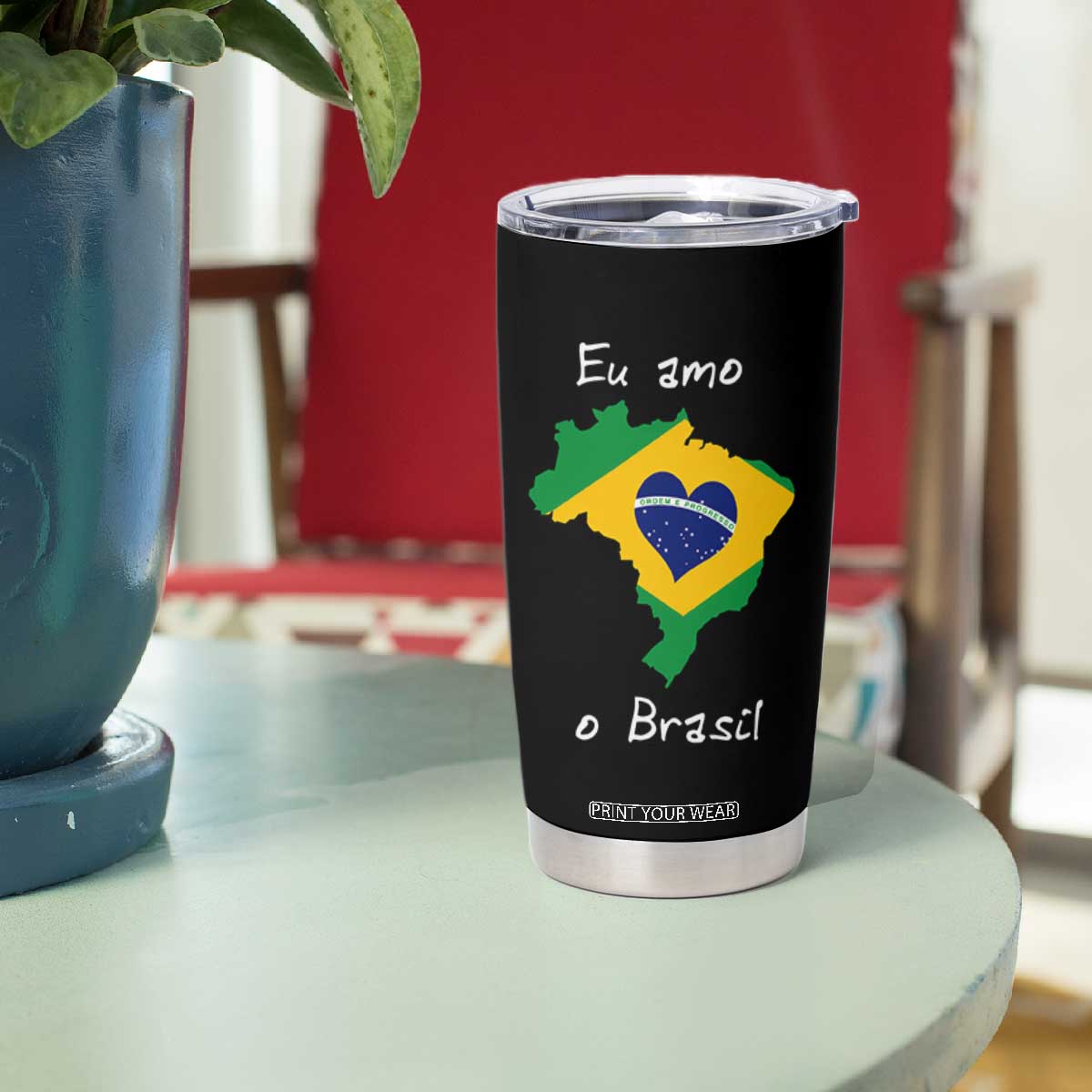 Eu Amo O Brasil Flag Map Tumbler Cup I Love Brazil Patriotic Heart Brazilian Pride