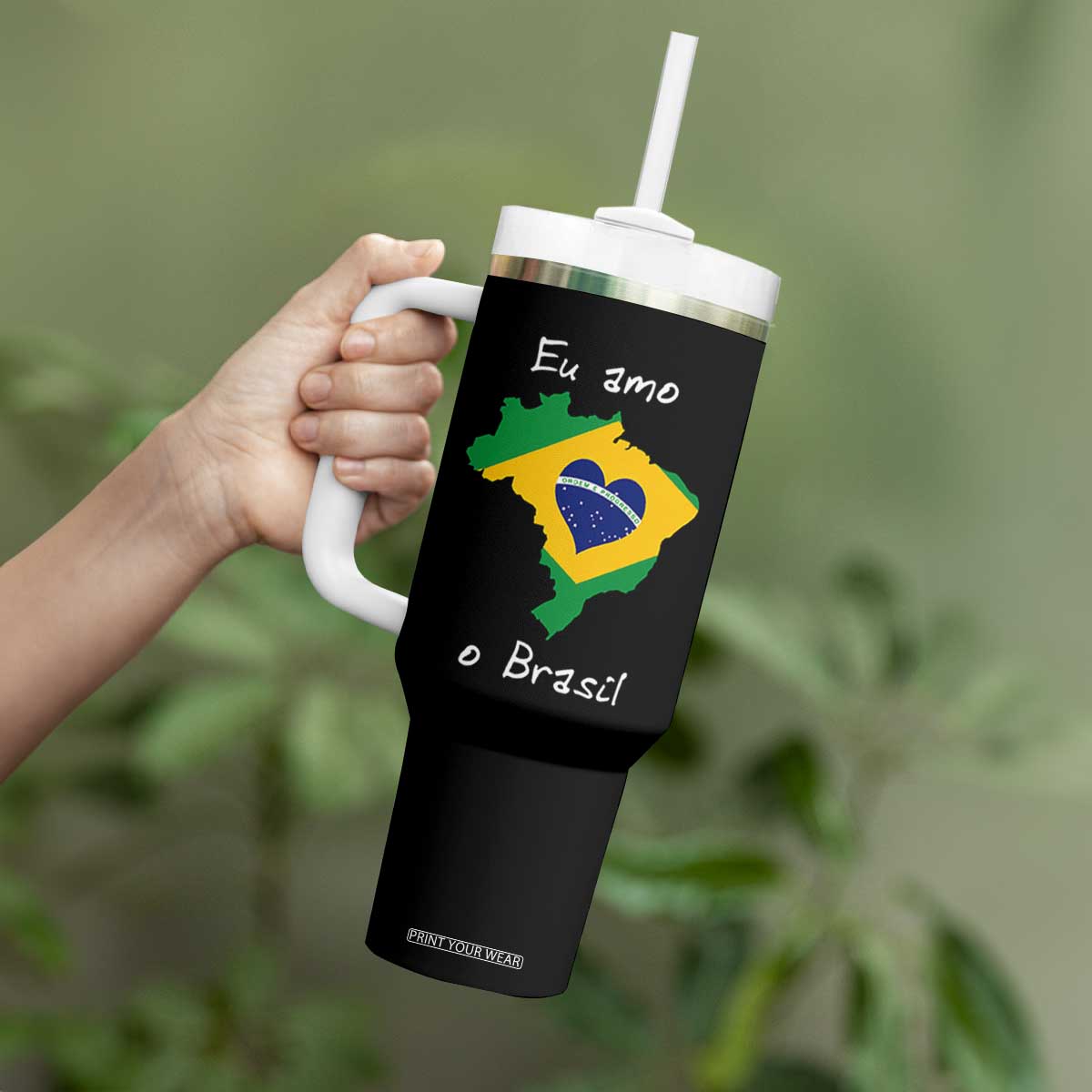 Eu Amo O Brasil Flag Map Tumbler With Handle I Love Brazil Patriotic Heart Brazilian Pride