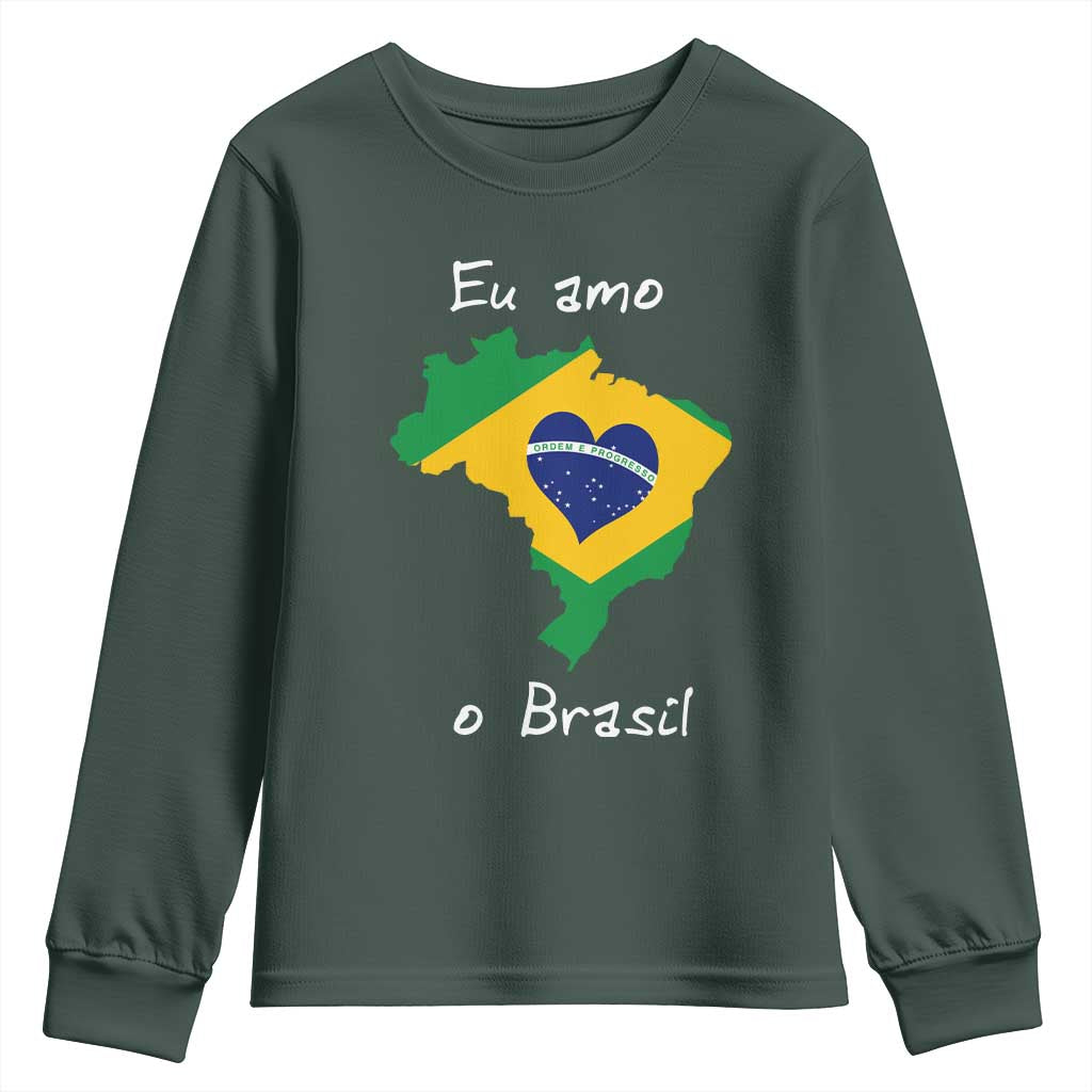 Eu Amo O Brasil Flag Map Youth Sweatshirt I Love Brazil Patriotic Heart Brazilian Pride