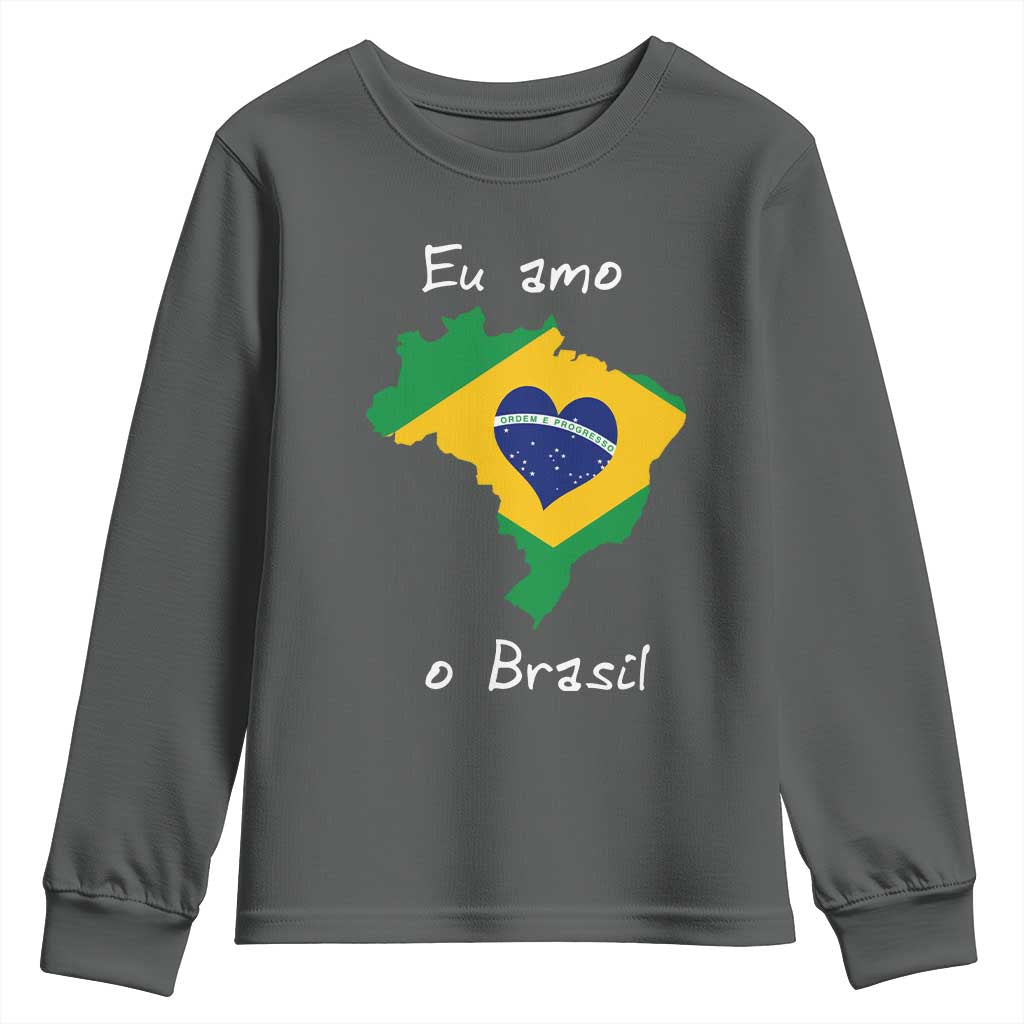 Eu Amo O Brasil Flag Map Youth Sweatshirt I Love Brazil Patriotic Heart Brazilian Pride