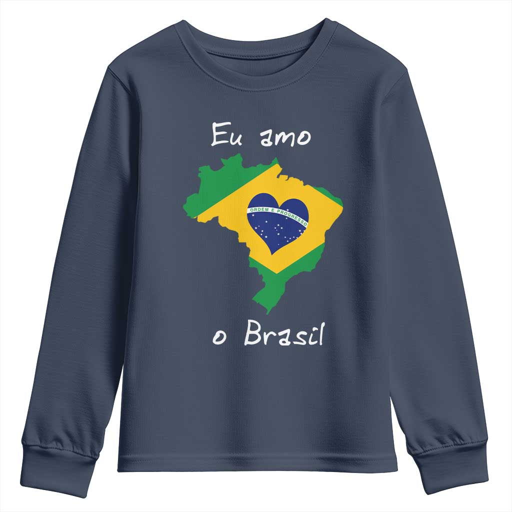 Eu Amo O Brasil Flag Map Youth Sweatshirt I Love Brazil Patriotic Heart Brazilian Pride