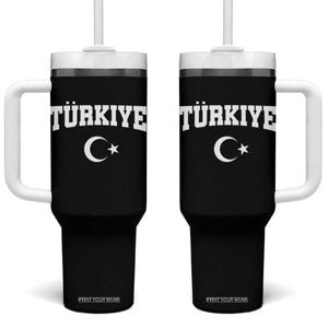 Vintage Proud Türkiye Flag Crescent and Star Tumbler With Handle Patriotic Turkish Turkey Heritage Pride TS02 One Size: 40 oz Black Print Your Wear