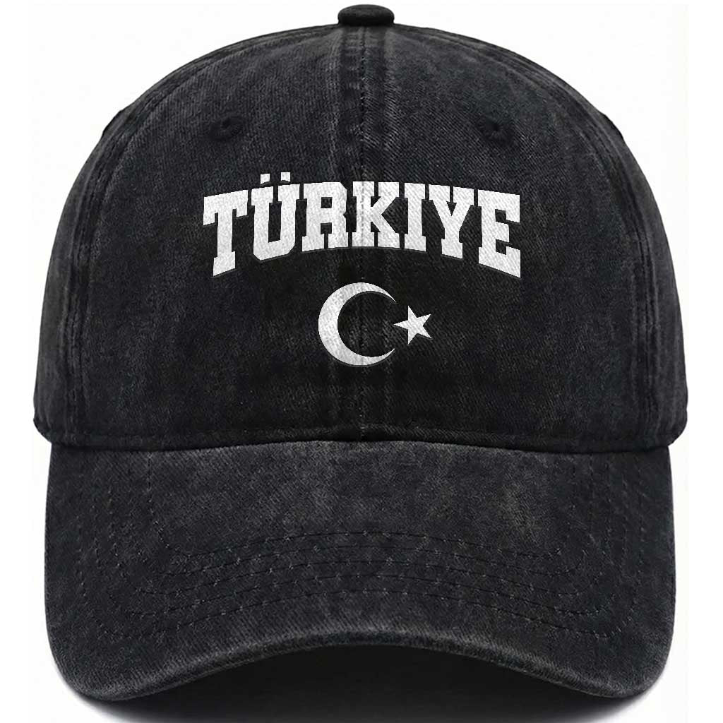 Vintage Proud Türkiye Flag Crescent and Star Washed Cotton Baseball Cap Patriotic Turkish Turkey Heritage Pride