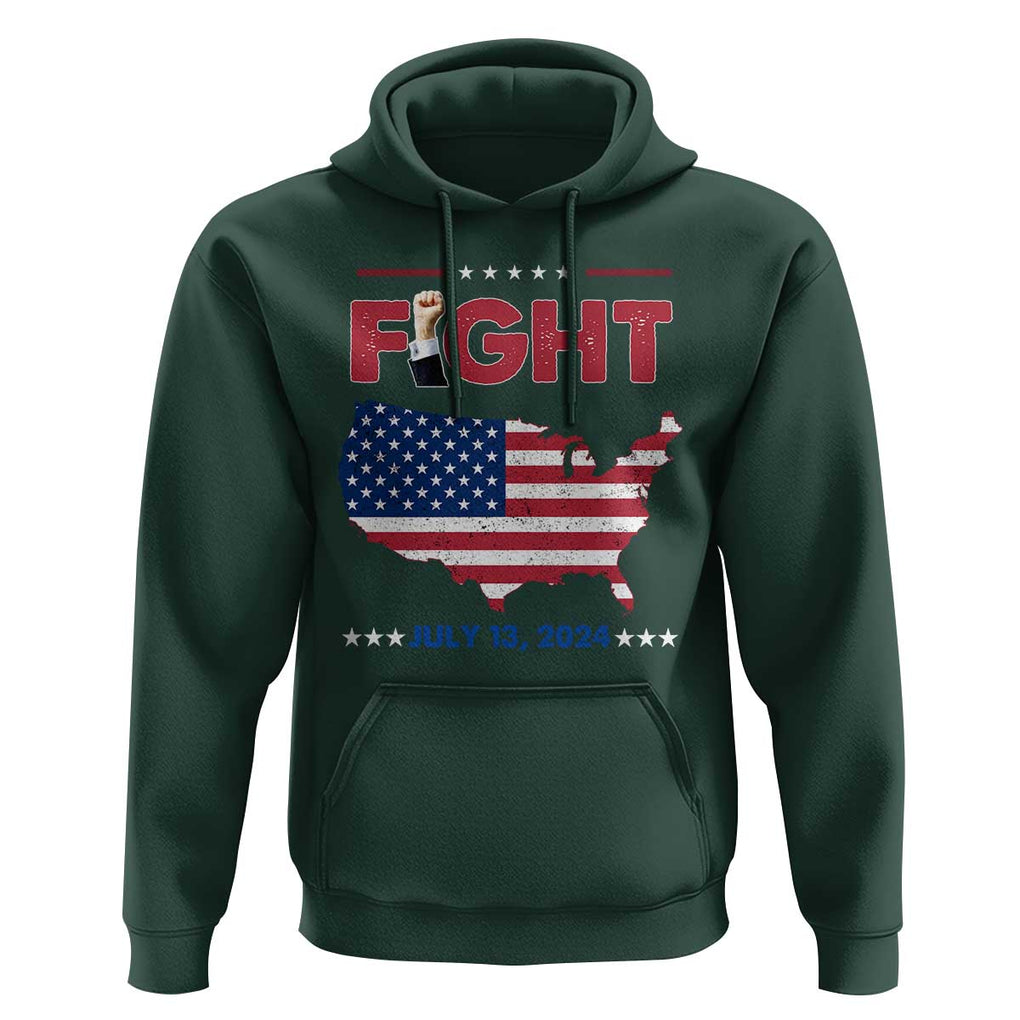 Trump Raised Fist Hoodie Fight Pennsylvania July 13 2024 American Flag TS02 Dark Forest Green Print Your Wear