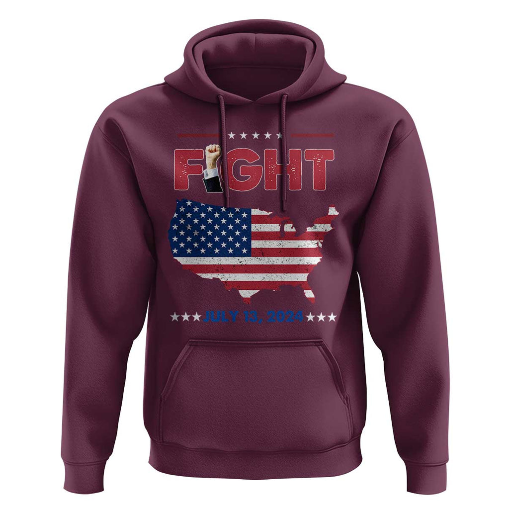 Trump Raised Fist Hoodie Fight Pennsylvania July 13 2024 American Flag TS02 Maroon Print Your Wear