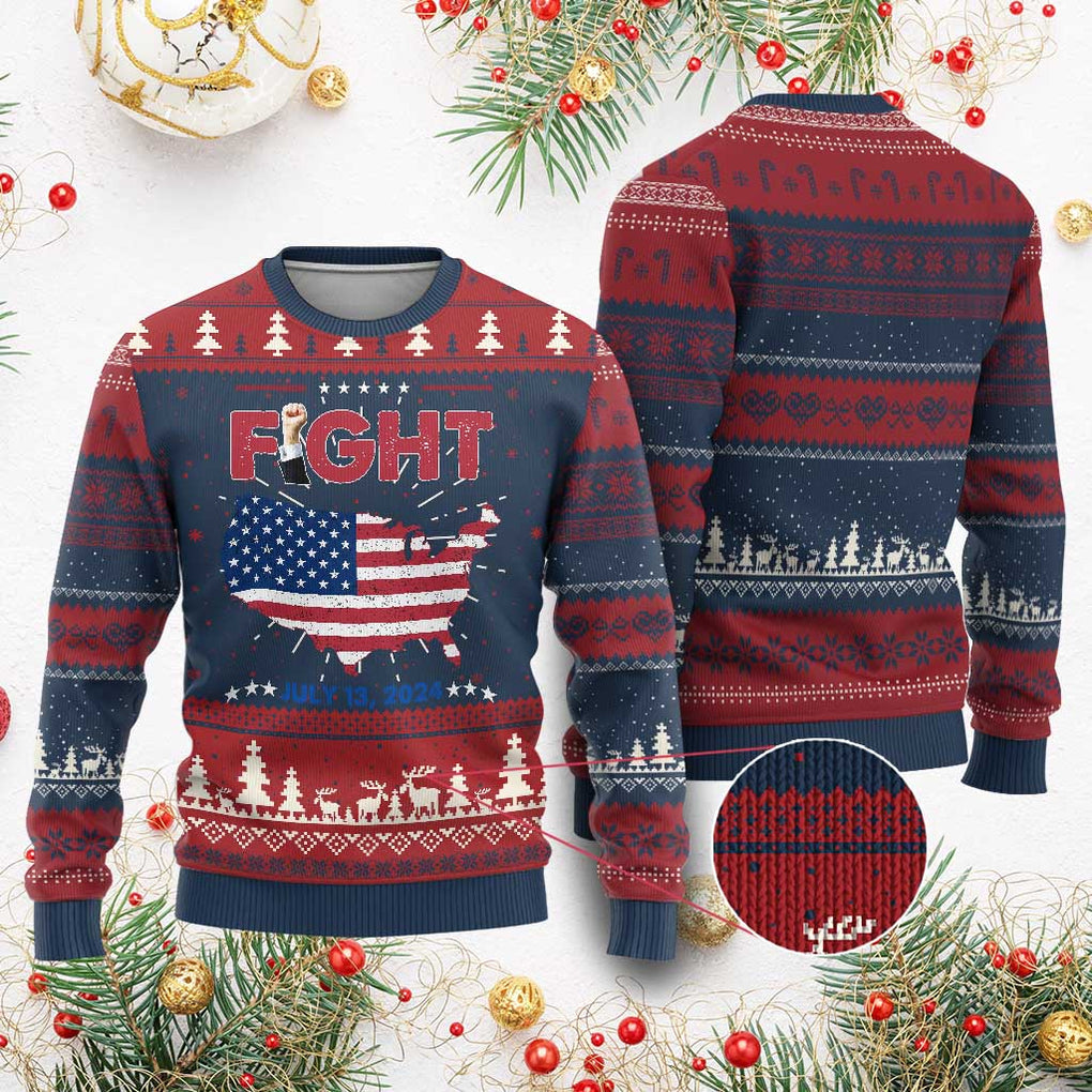 Trump Raised Fist Ugly Christmas Sweater Fight American Flag TS02 Burgundy Print Your Wear