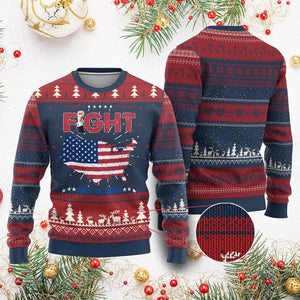 Trump Raised Fist Ugly Christmas Sweater Fight American Flag TS02 Burgundy Print Your Wear