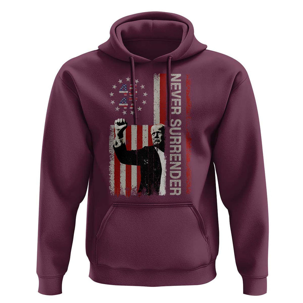 Trump Raised Fist Hoodie Never Surrender President 45 47 US Flag TS02 Maroon Print Your Wear