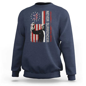 Trump Raised Fist Sweatshirt Never Surrender President 45 47 US Flag TS02 Navy Print Your Wear