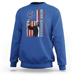 Trump Raised Fist Sweatshirt Never Surrender President 45 47 US Flag TS02 Royal Blue Print Your Wear