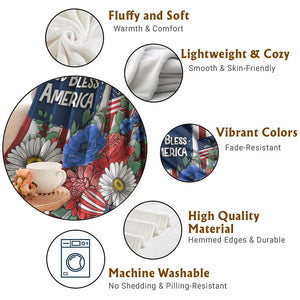 God Bless America Patriotic Floral Throw Blanket Red White Blue Daisy Bouquet 4th of July Independence Day Celebration TS02 Print Your Wear
