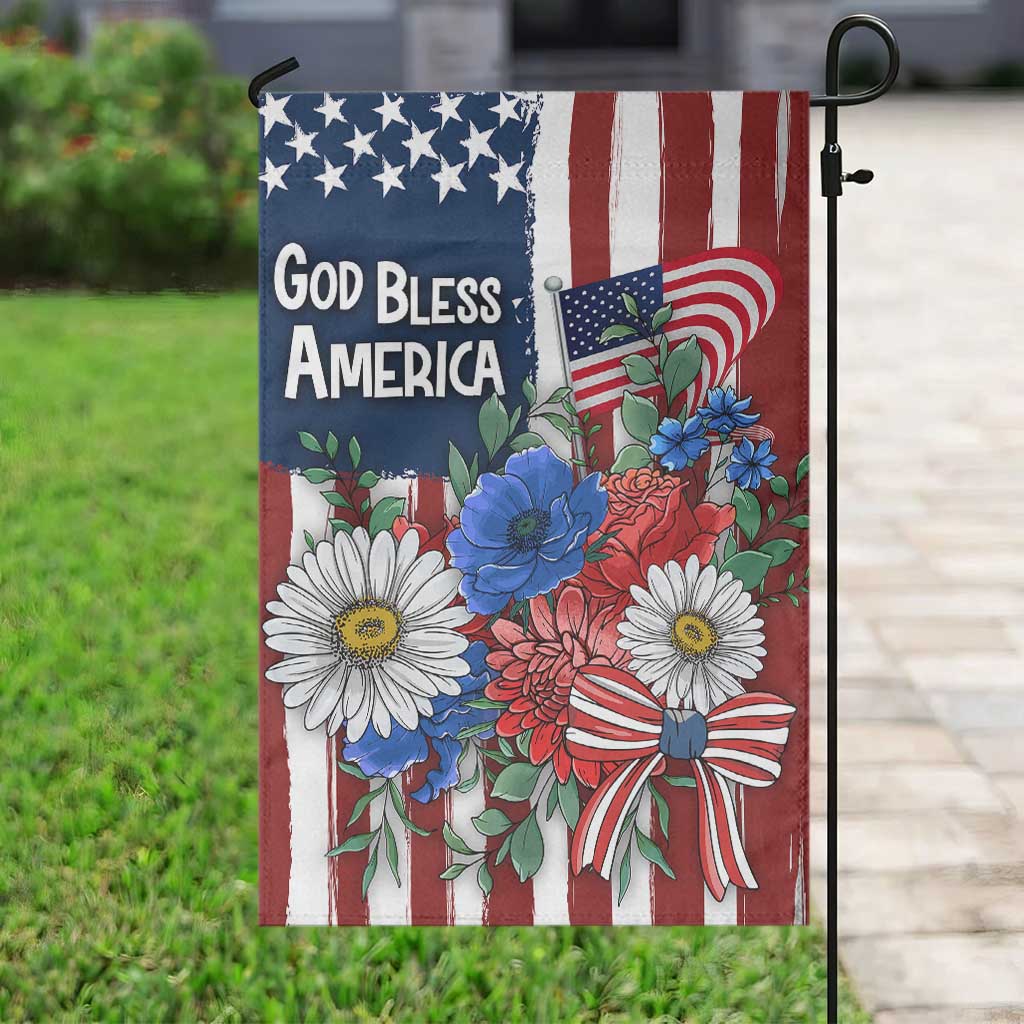 God Bless America Patriotic Floral Garden Flag Red White Blue Daisy Bouquet 4th of July Independence Day Celebration TS02 Print Your Wear