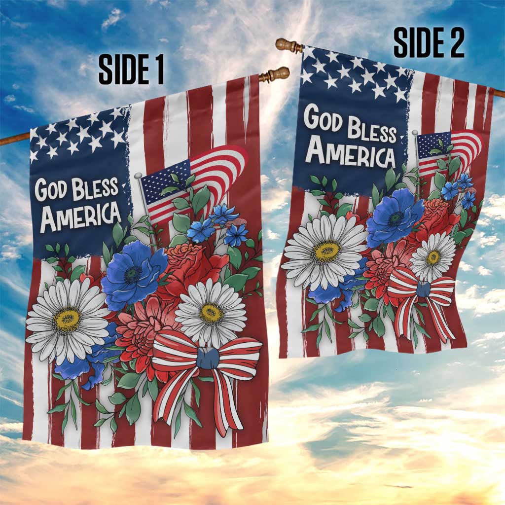 God Bless America Patriotic Floral Garden Flag Red White Blue Daisy Bouquet 4th of July Independence Day Celebration TS02 Print Your Wear