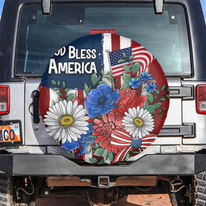 God Bless America Patriotic Floral Spare Tire Cover Red White Blue Daisy Bouquet 4th of July Independence Day Celebration TS02 No hole Multicolor Print Your Wear