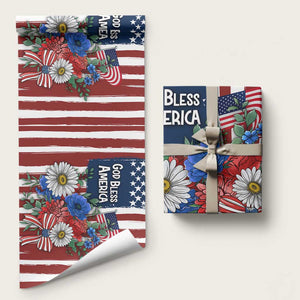 God Bless America Patriotic Floral Wrapping Paper Roll Red White Blue Daisy Bouquet 4th of July Independence Day Celebration TS02 Matte Multicolor Print Your Wear