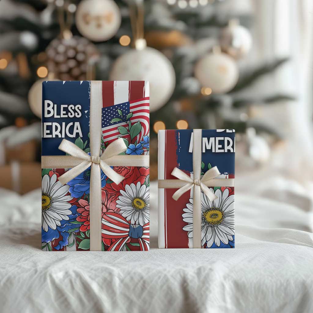 God Bless America Patriotic Floral Wrapping Paper Roll Red White Blue Daisy Bouquet 4th of July Independence Day Celebration TS02 Print Your Wear