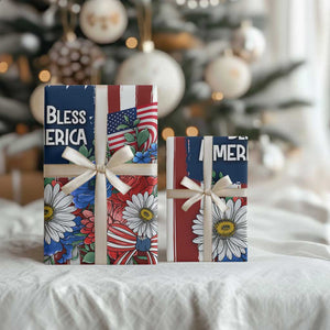 God Bless America Patriotic Floral Wrapping Paper Roll Red White Blue Daisy Bouquet 4th of July Independence Day Celebration TS02 Print Your Wear