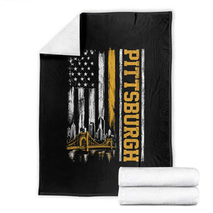 Pittsburgh City Skyline Roberto Clemente Bridge Graphic Throw Blanket American Flag Yellow Bridge City Hometown Pride