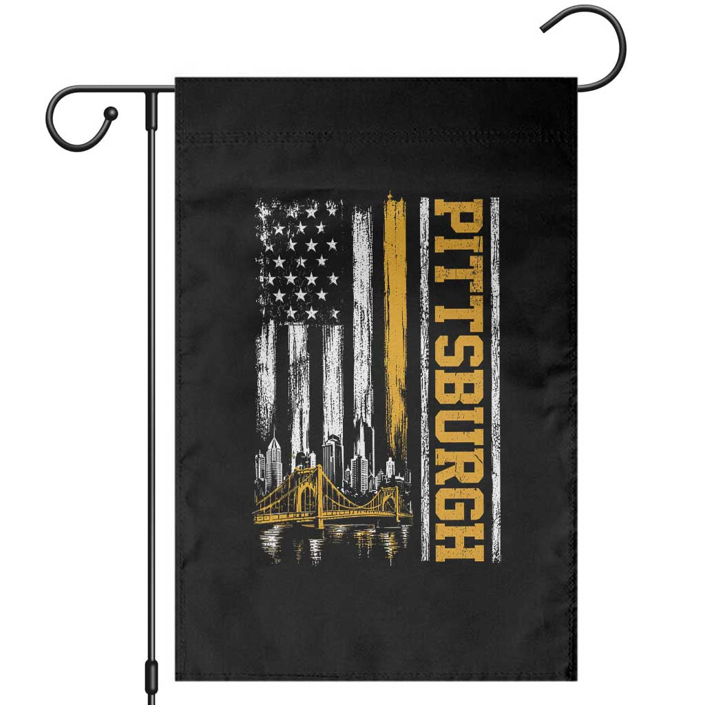 Pittsburgh City Skyline Roberto Clemente Bridge Graphic Garden Flag American Flag Yellow Bridge City Hometown Pride TS02 Black Print Your Wear
