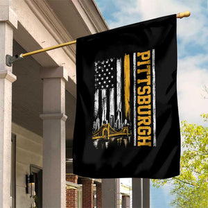 Pittsburgh City Skyline Roberto Clemente Bridge Graphic Garden Flag American Flag Yellow Bridge City Hometown Pride