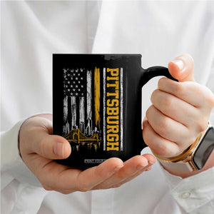 Pittsburgh City Skyline Roberto Clemente Bridge Graphic Coffee Mug American Flag Yellow Bridge City Hometown Pride