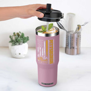 Pittsburgh City Skyline Roberto Clemente Bridge Graphic Flip Straw Tumbler American Flag Yellow Bridge City Hometown Pride