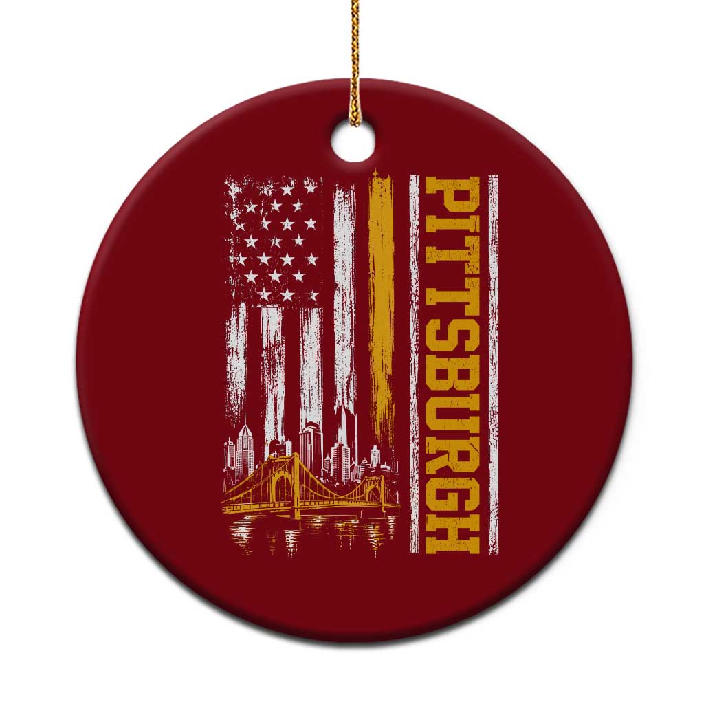 Pittsburgh City Skyline Roberto Clemente Bridge Graphic Ceramic Ornament American Flag Yellow Bridge City Hometown Pride TS02 1pc Red Print Your Wear