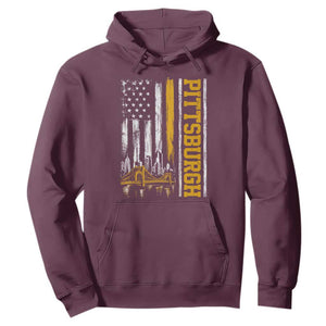 Pittsburgh City Skyline Roberto Clemente Bridge Graphic Hoodie American Flag Yellow Bridge City Hometown Pride