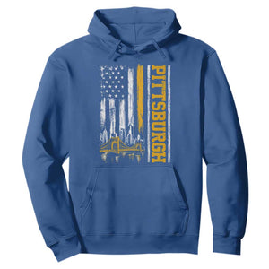 Pittsburgh City Skyline Roberto Clemente Bridge Graphic Hoodie American Flag Yellow Bridge City Hometown Pride
