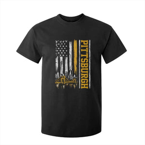 Pittsburgh City Skyline Roberto Clemente Bridge Graphic T Shirt For Kid American Flag Yellow Bridge City Hometown Pride