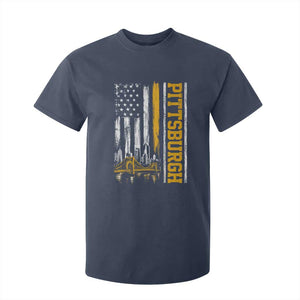 Pittsburgh City Skyline Roberto Clemente Bridge Graphic T Shirt For Kid American Flag Yellow Bridge City Hometown Pride