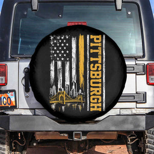 Pittsburgh City Skyline Roberto Clemente Bridge Graphic Spare Tire Cover American Flag Yellow Bridge City Hometown Pride