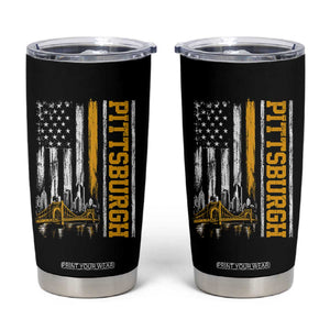 Pittsburgh City Skyline Roberto Clemente Bridge Graphic Tumbler Cup American Flag Yellow Bridge City Hometown Pride