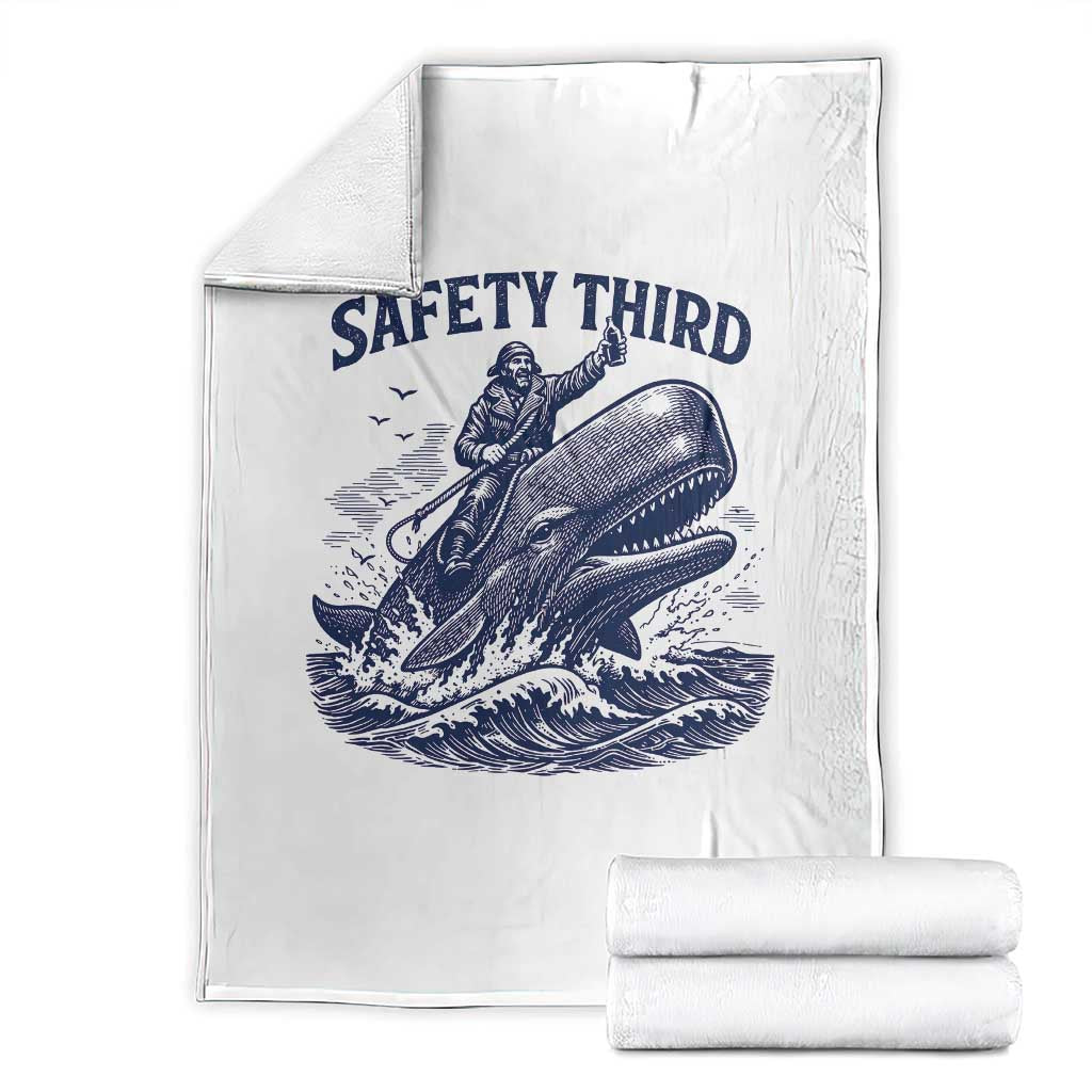 Funny Safety Third Captain Riding Sperm Whale Throw Blanket Vintage Nautical Ocean Fishing Humor TS02 White Print Your Wear