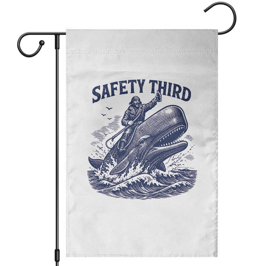 Funny Safety Third Captain Riding Sperm Whale Garden Flag Vintage Nautical Ocean Fishing Humor TS02 White Print Your Wear