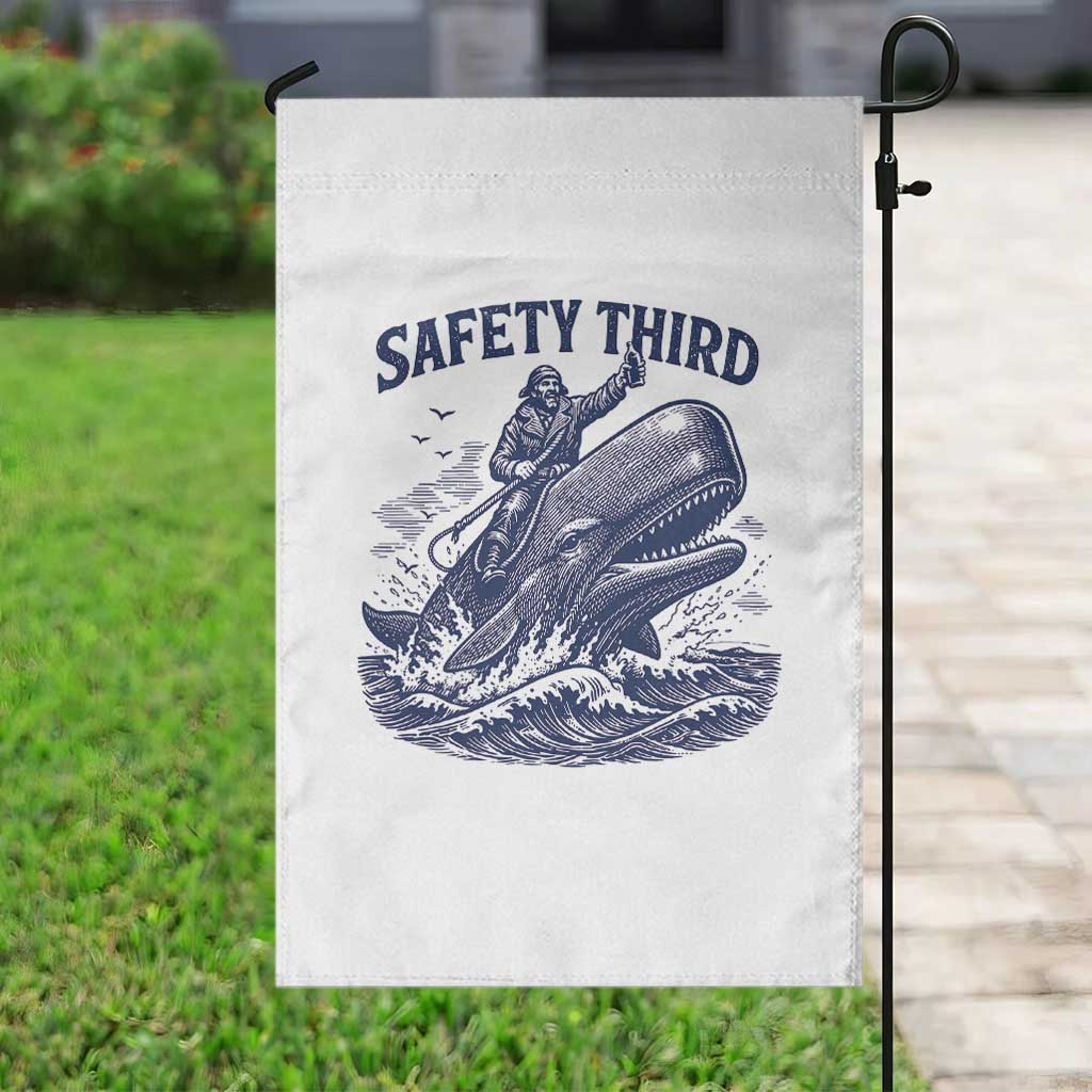 Funny Safety Third Captain Riding Sperm Whale Garden Flag Vintage Nautical Ocean Fishing Humor