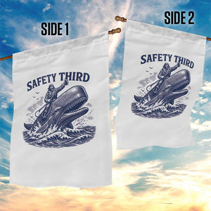 Funny Safety Third Captain Riding Sperm Whale Garden Flag Vintage Nautical Ocean Fishing Humor