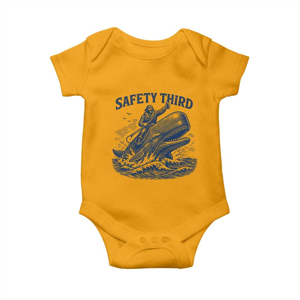 Funny Safety Third Captain Riding Sperm Whale Baby Onesie Vintage Nautical Ocean Fishing Humor