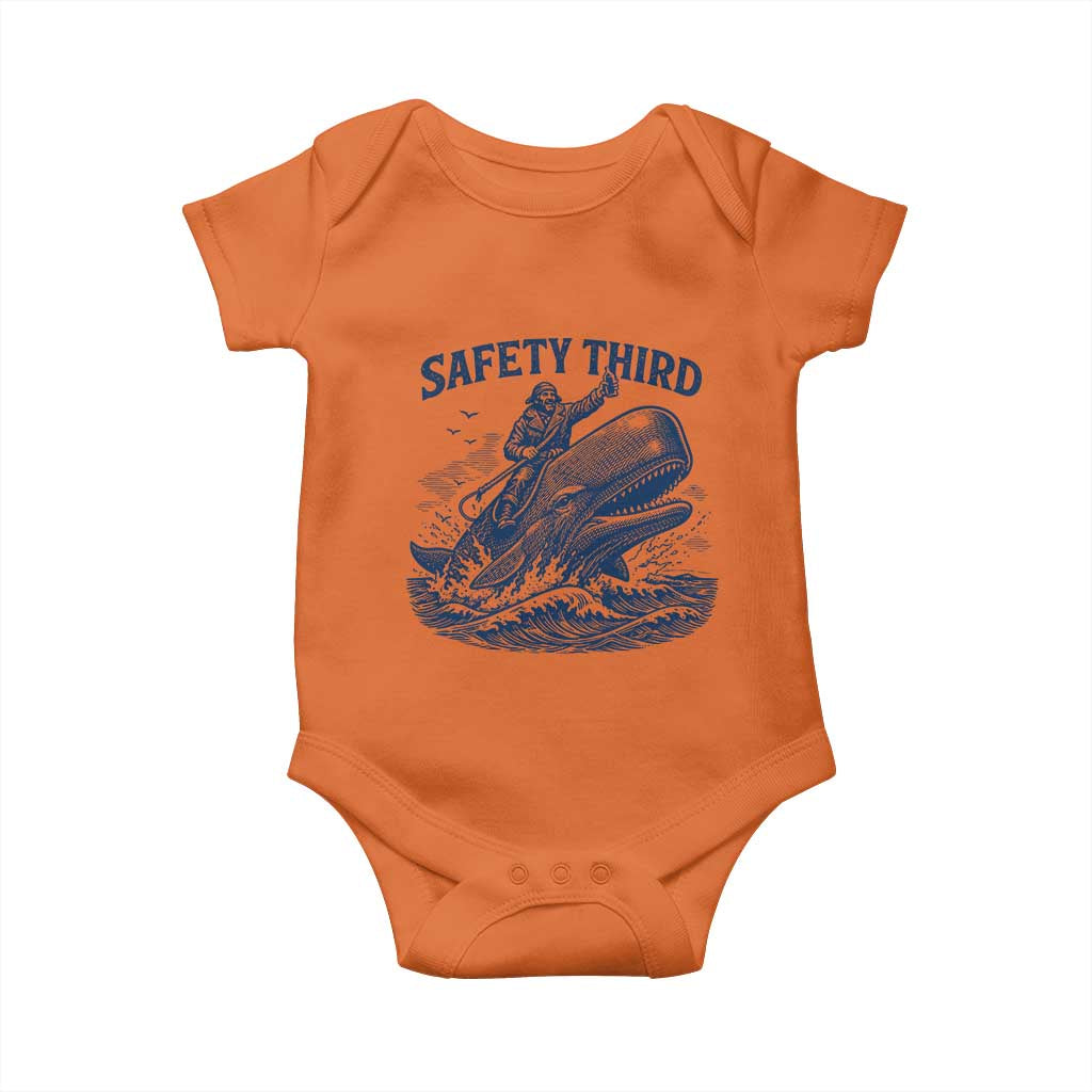 Funny Safety Third Captain Riding Sperm Whale Baby Onesie Vintage Nautical Ocean Fishing Humor