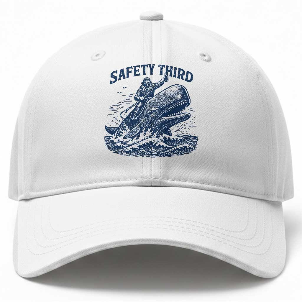 Funny Safety Third Captain Riding Sperm Whale Baseball Cap Vintage Nautical Ocean Fishing Humor TS02 Print Your Wear