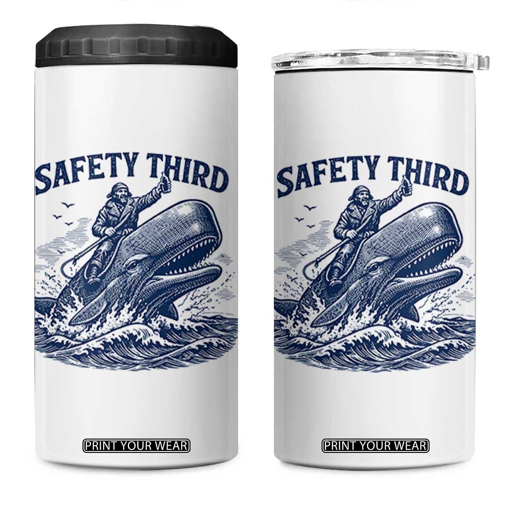 Funny Safety Third Captain Riding Sperm Whale 4 in 1 Can Cooler Tumbler Vintage Nautical Ocean Fishing Humor