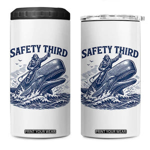 Funny Safety Third Captain Riding Sperm Whale 4 in 1 Can Cooler Tumbler Vintage Nautical Ocean Fishing Humor