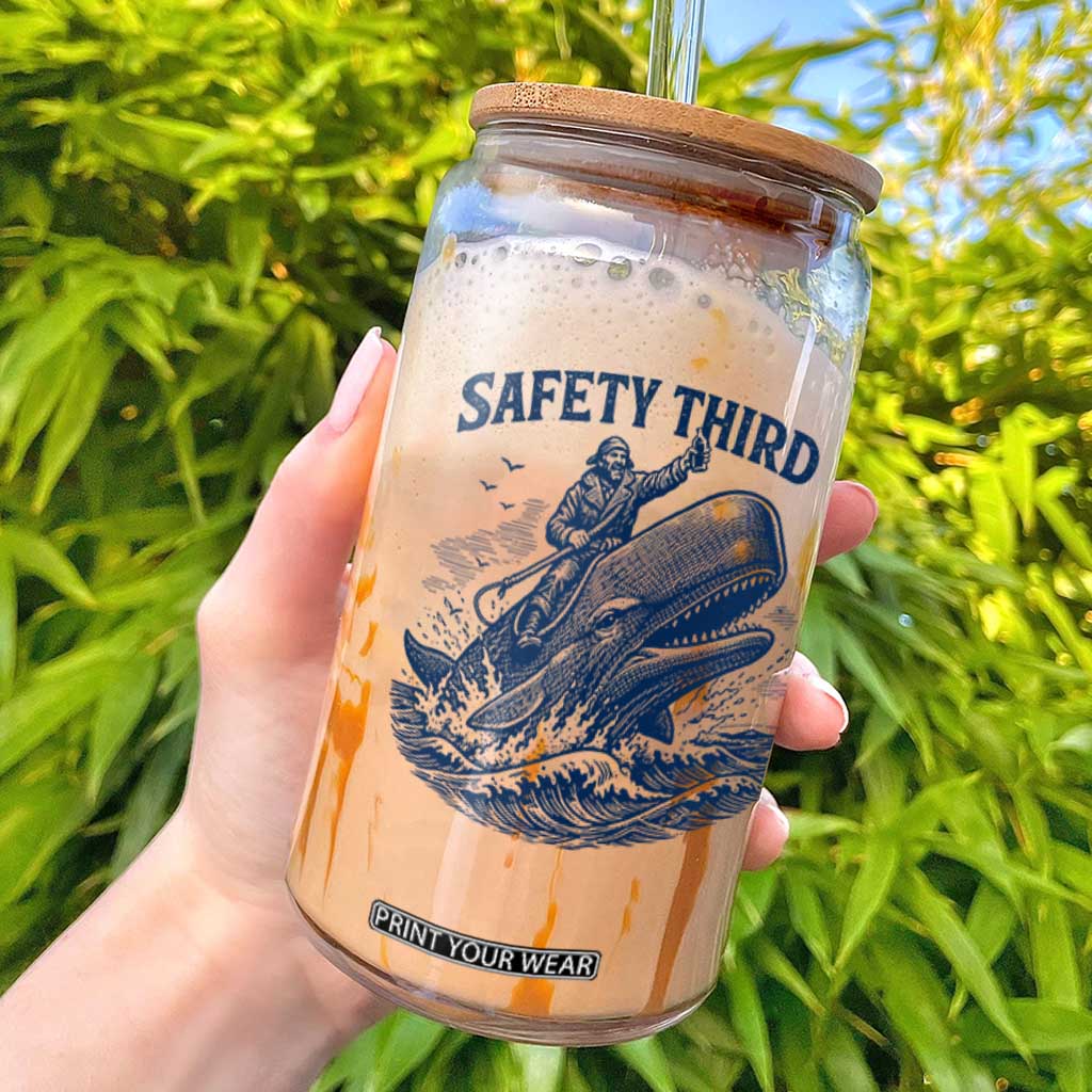 Funny Safety Third Captain Riding Sperm Whale Glass Can Vintage Nautical Ocean Fishing Humor TS02 White Print Your Wear